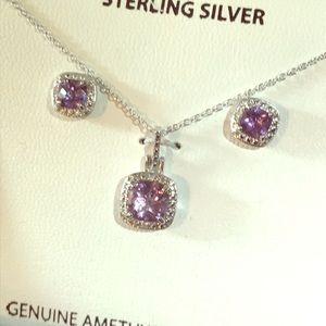 Amethyst Jewelry Set Sterling Silver w/Diamond